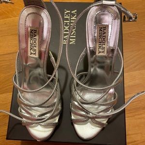Silver badgley mischka strappy heels